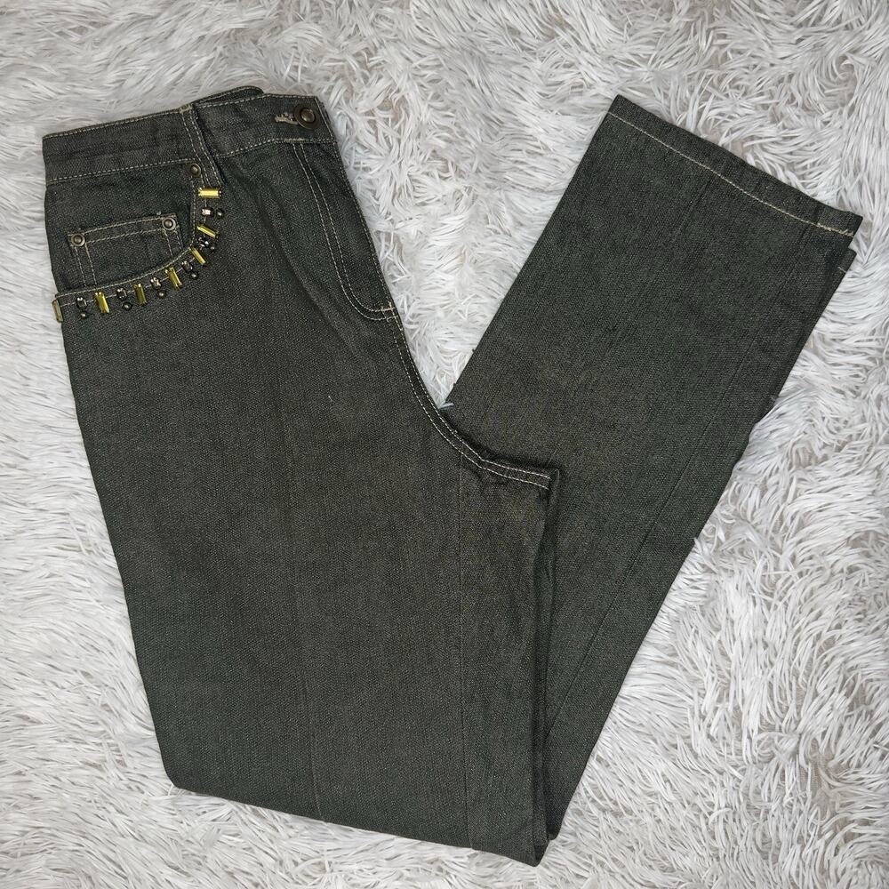 Womens RUBY RD. Petite Sz 6P Dark Green w/ Gold Metallic Straight Leg Jeans